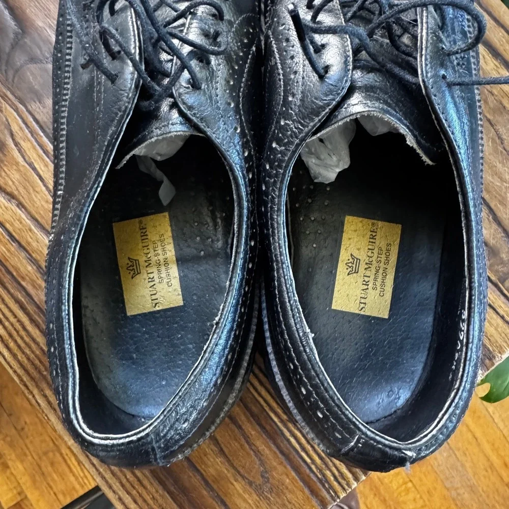 Stuart‎ McGuire Black Leather Longwing Brogue Spring-Step Cushion Shoes 7.5
